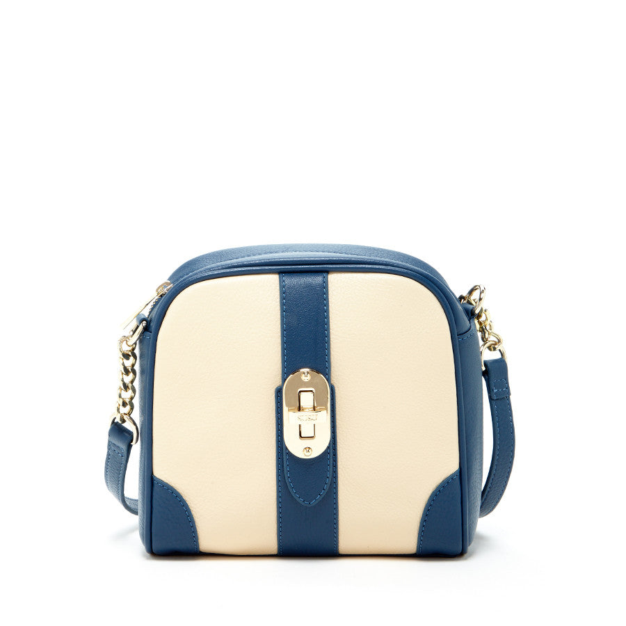 SUSU women's off white and blue leather small crossbody bag with chain strap