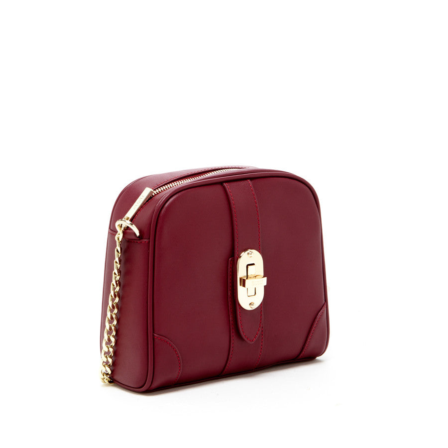Women's Burgundy Small Crossbody Bag - SUSU Baxter Leather Purse with Chain - Diazza