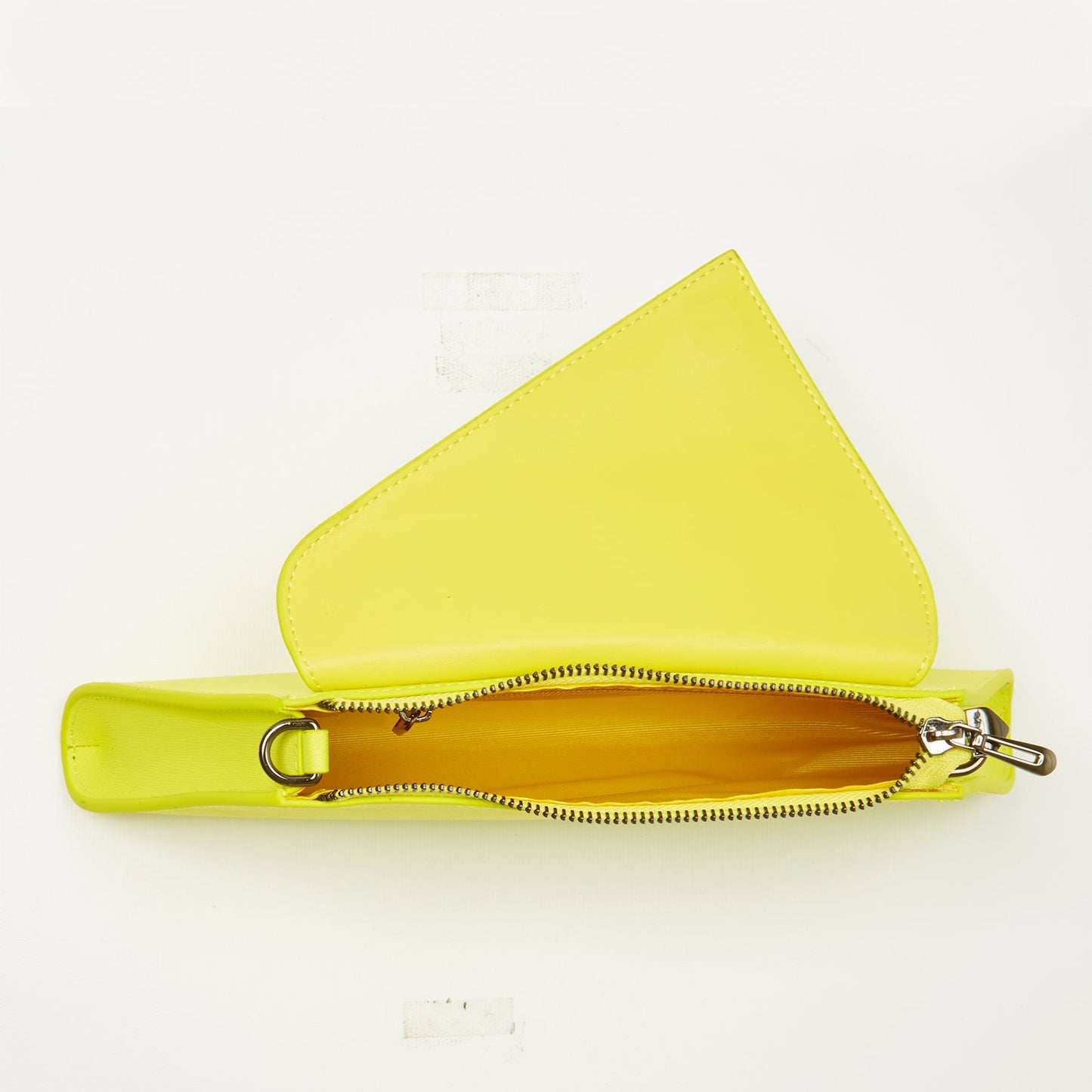 SUSU yellow leather bag interior showing teal lining and credit card slots
