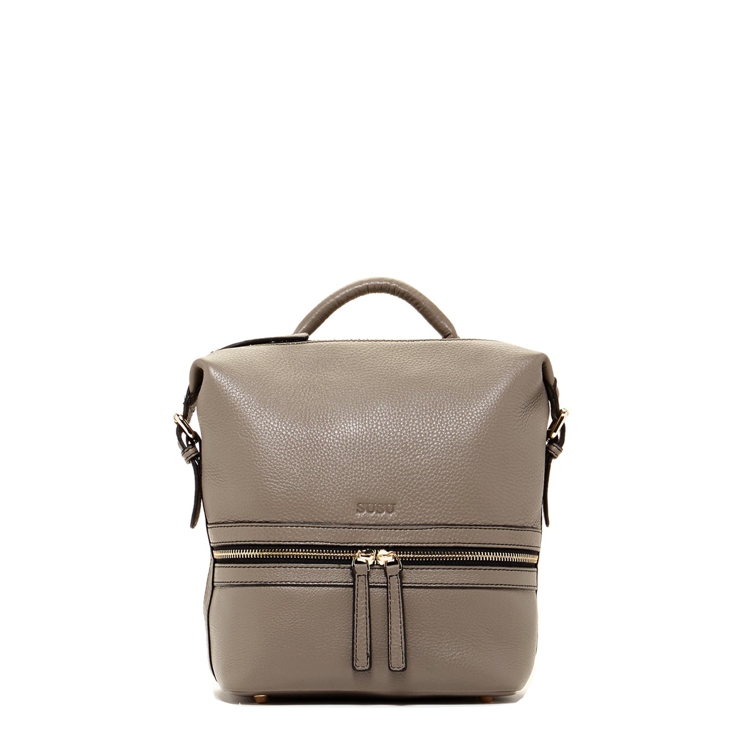 SUSU women's grey pebble leather convertible 3-in-1 backpack with silver hardware
