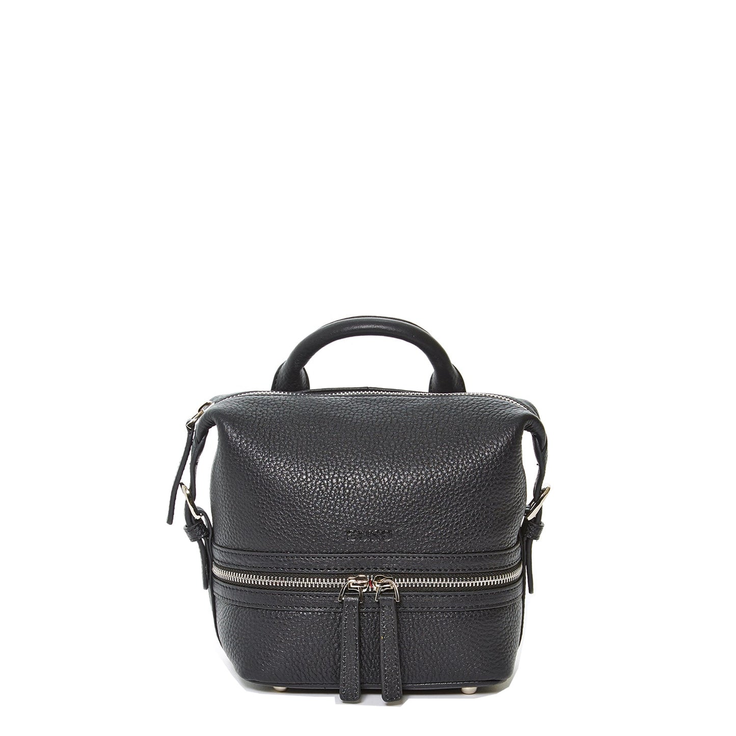 SUSU Ashley black pebble leather convertible backpack with silver hardware and tassels