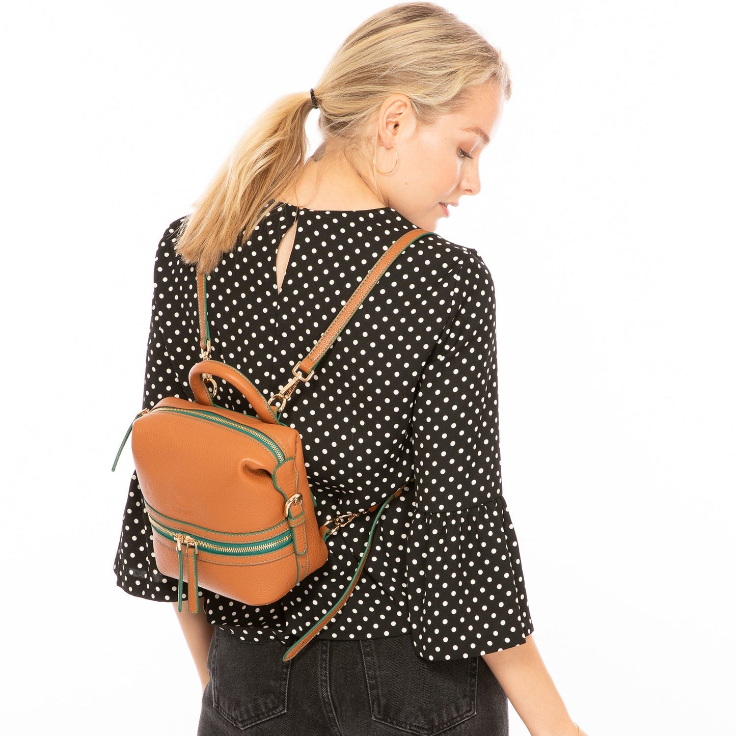 SUSU Brown Leather Backpack Purse for Women Convertible Crossbody Bag Medium Size with Front and Back Pockets - Diazza