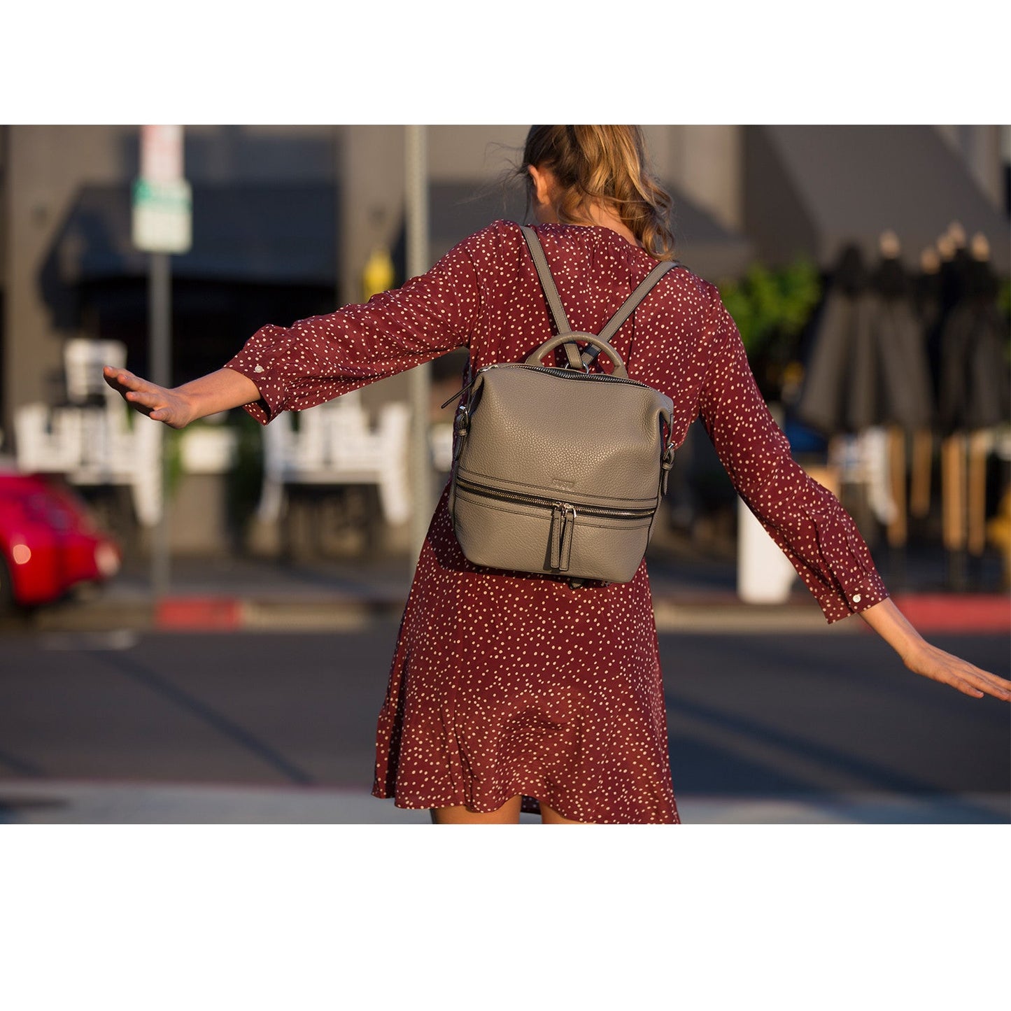 Women's Grey Leather Convertible Backpack - SUSU 3-in-1 Crossbody Purse - Diazza