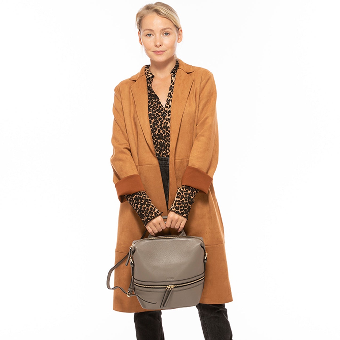 Women's Grey Leather Convertible Backpack - SUSU 3-in-1 Crossbody Purse - Diazza