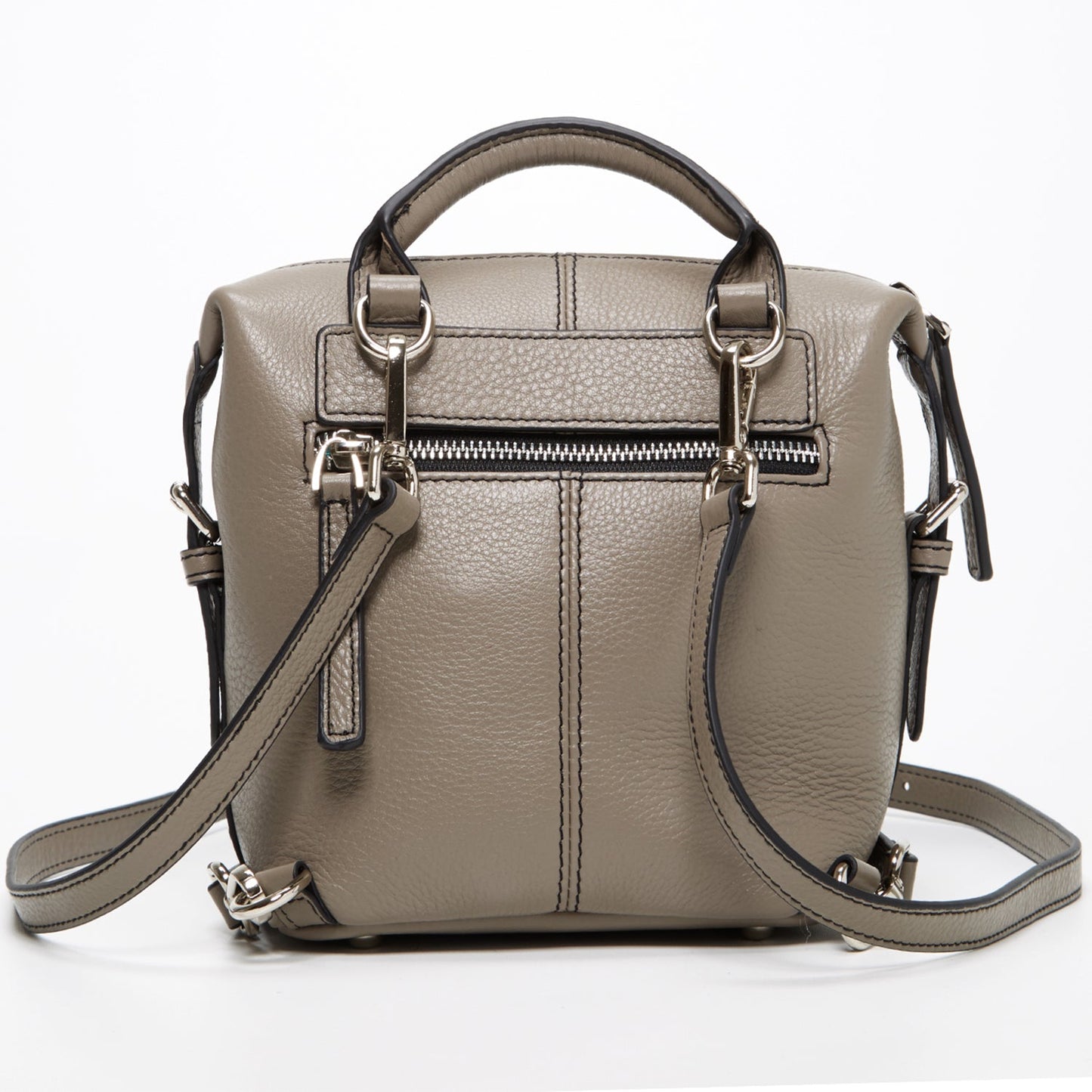 Close-up of SUSU backpack detachable straps and silver-tone hardware detail