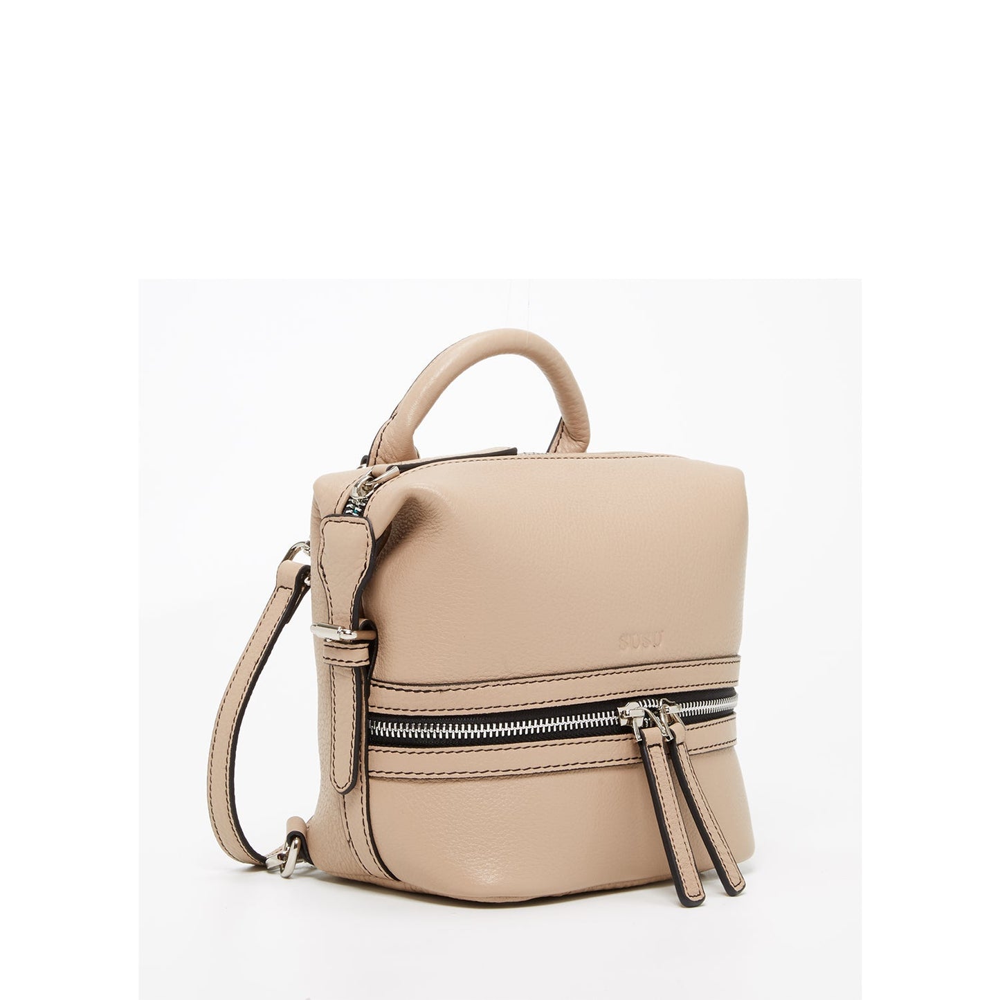 Women's Beige Leather Convertible Backpack - SUSU Ashley Medium with Pockets - Diazza