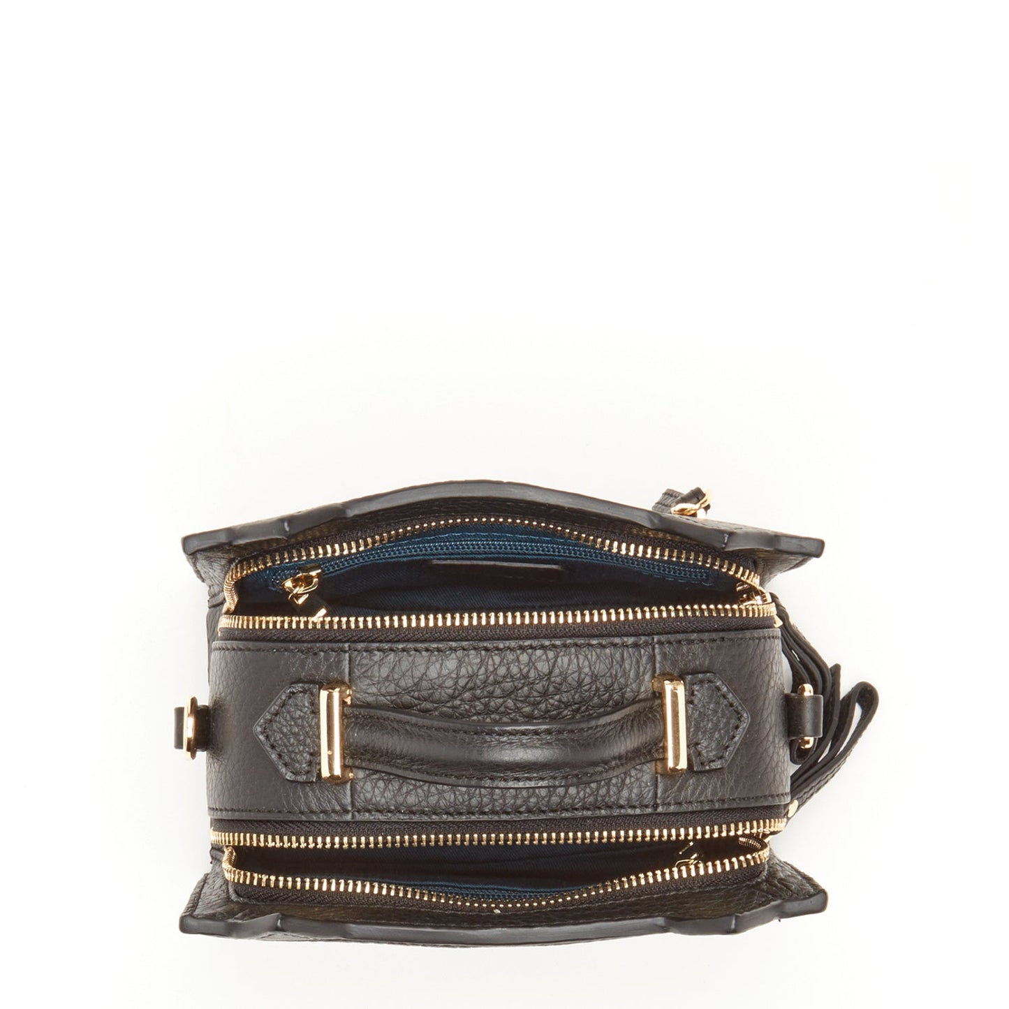 SUSU leather cat bag interior showing teal lining and compact organization