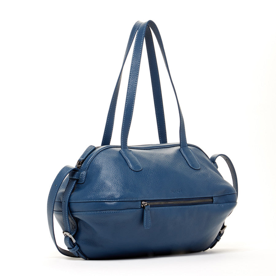 SUSU Catherine satchel showing front zippered pocket and top zip closure