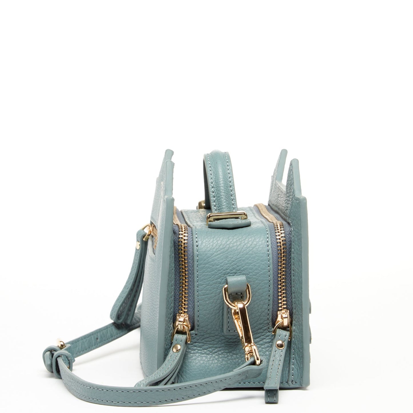 Women's Mineral Blue Leather Cat Purse - SUSU Crossbody Handbag with Cat Design - Diazza