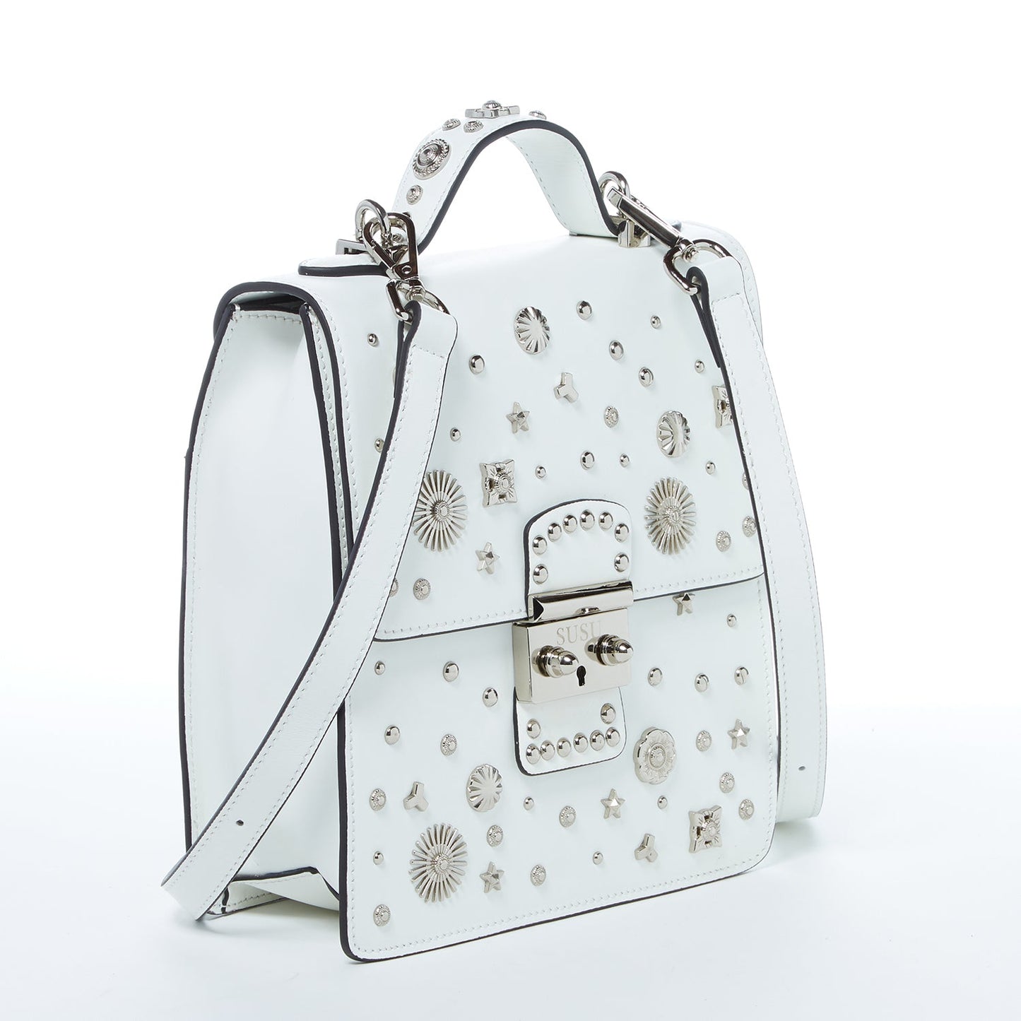 Women's White Leather Convertible Backpack - SUSU Hollywood 3-in-1 Crossbody Purse - Diazza