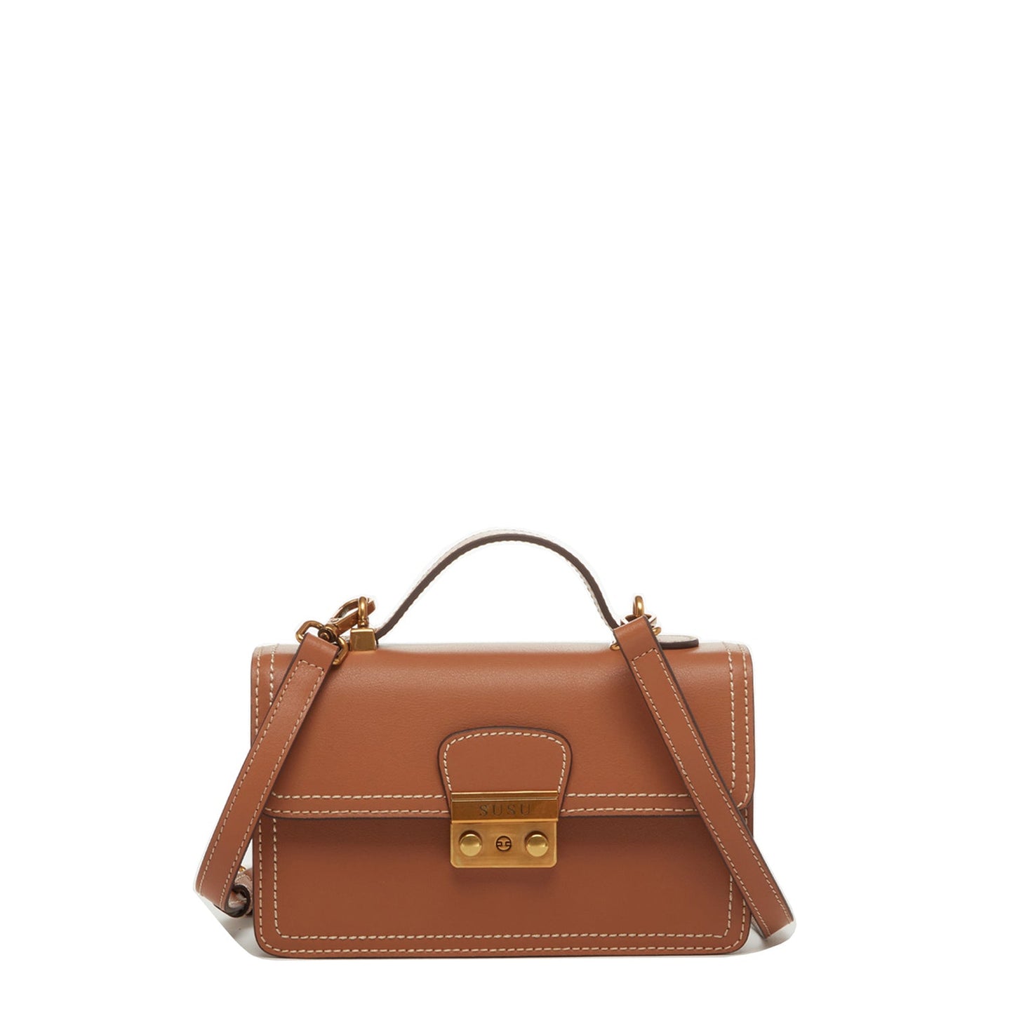 SUSU little brown leather crossbody bag with designer look and compact size