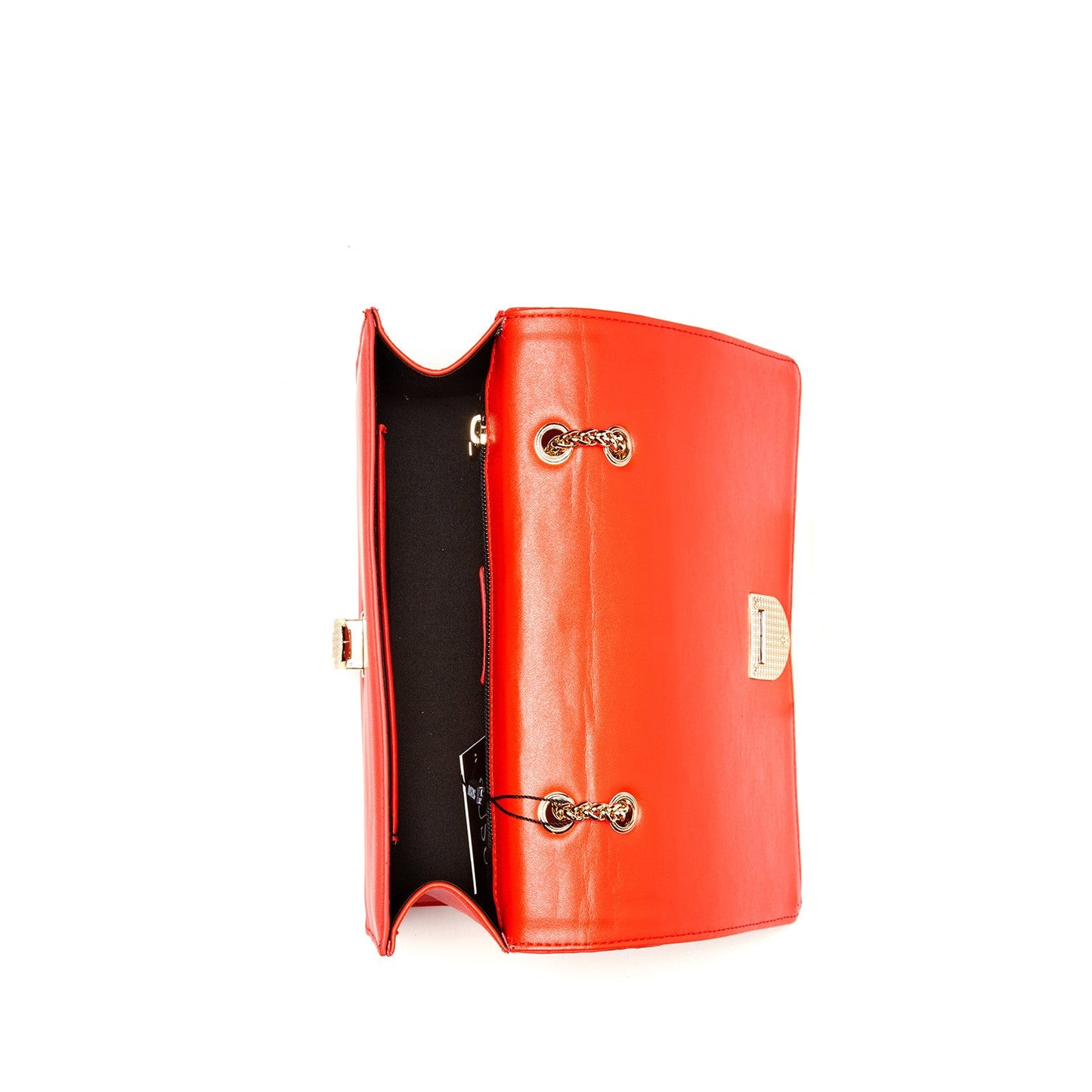 SUSU Josie red leather bag interior showing black lining and card slots