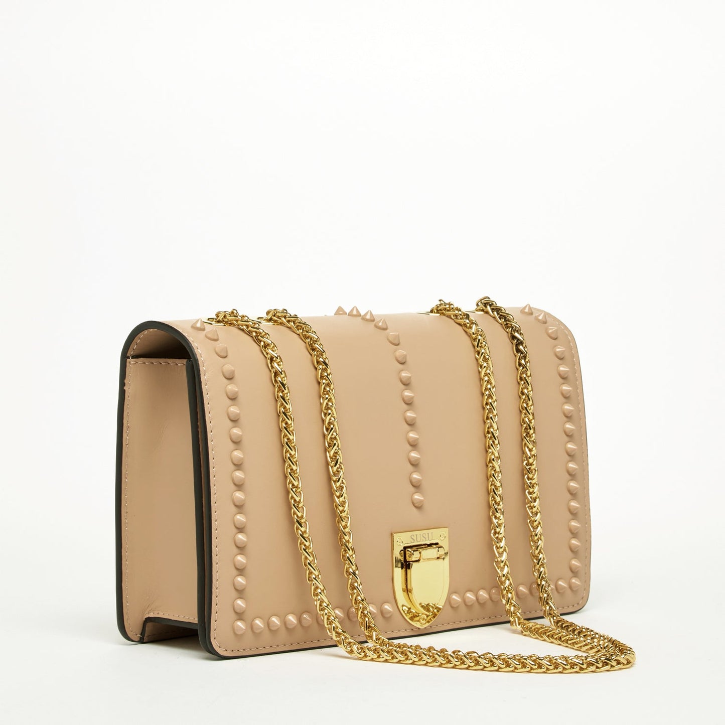 Women's Beige Leather Chain Shoulder Bag - SUSU Josie Medium Crossbody Purse - Diazza