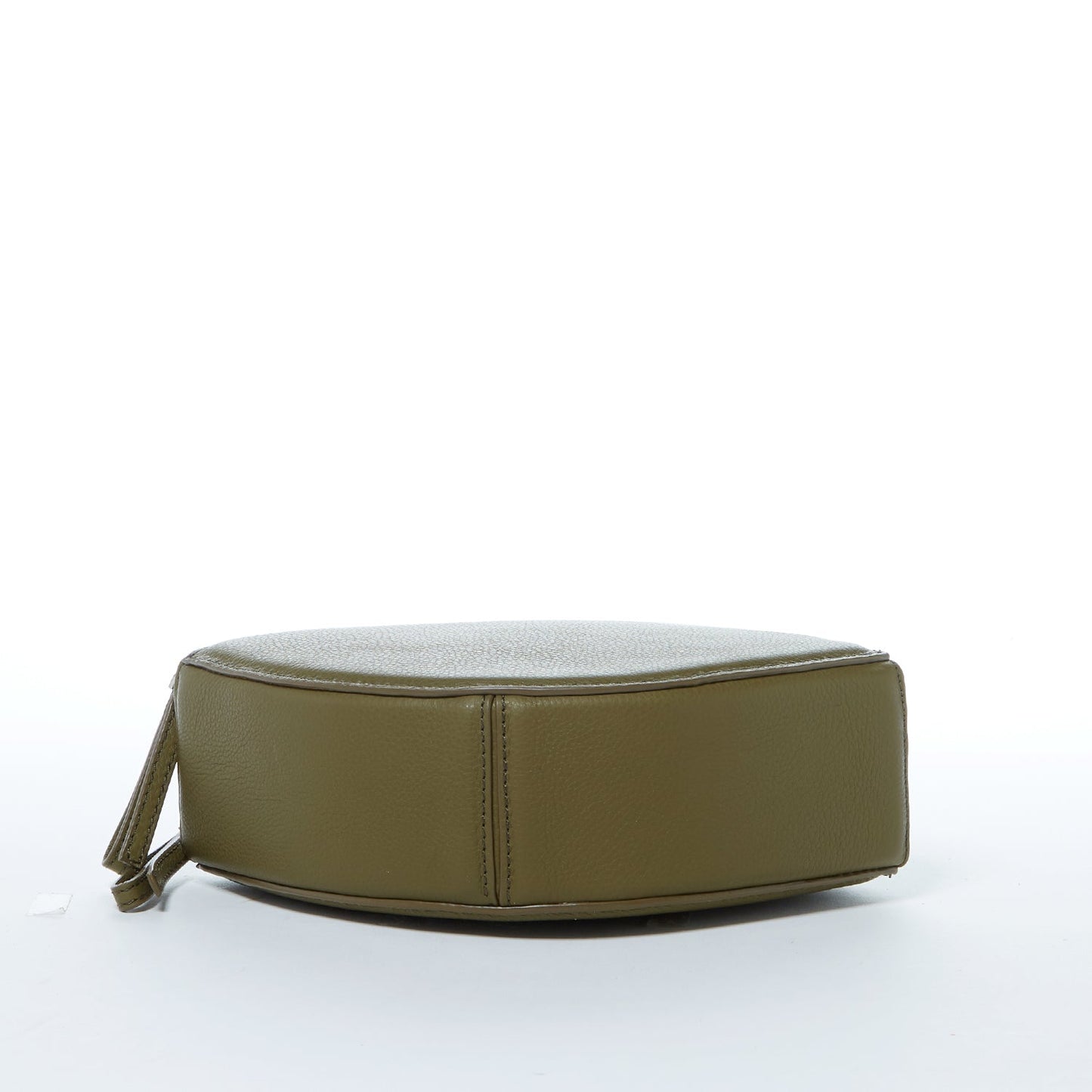 Women's Olive Green Leather Circle Crossbody Bag - Kiss Half Moon Shape Purse - Diazza
