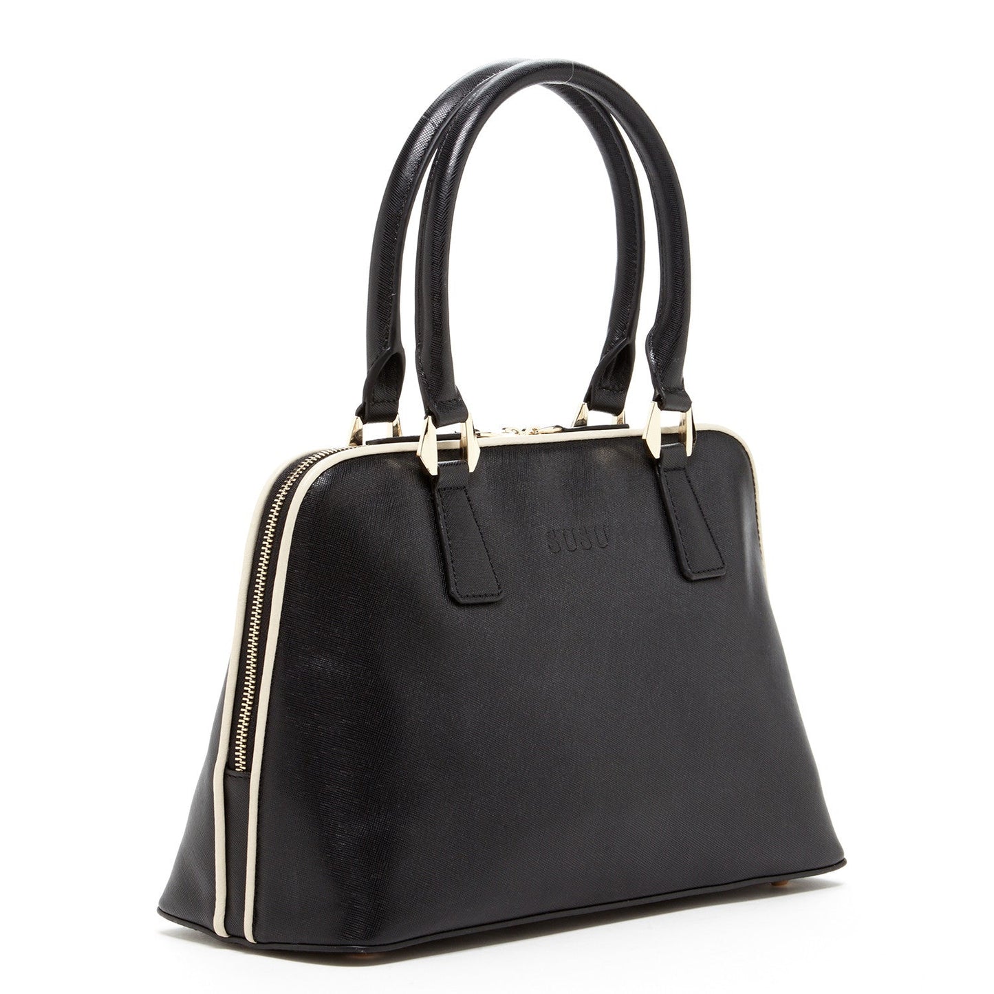 SUSU Melissa Saffiano leather bag showing minimalist aesthetic and modern edge