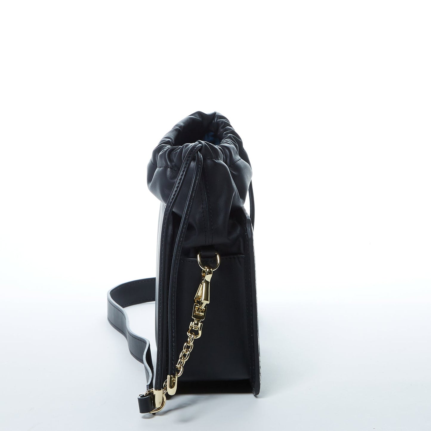 Women's Black Leather Bucket Bag - SUSU Patricia Snakeskin Print Drawstring Purse - Diazza
