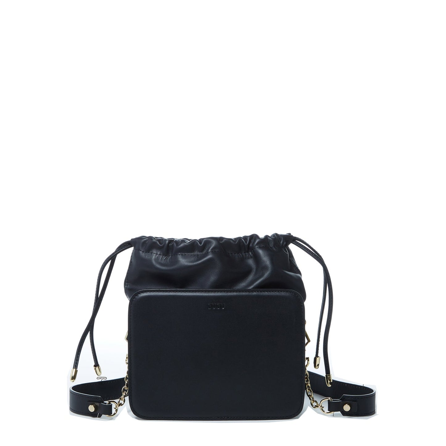 Women's Black Leather Bucket Bag - SUSU Patricia Drawstring Medium Purse - Diazza