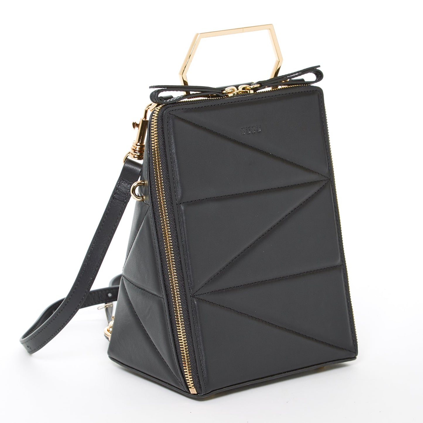 Women's Black Leather Convertible Backpack - SUSU 3-in-1 Crossbody Purse - Diazza