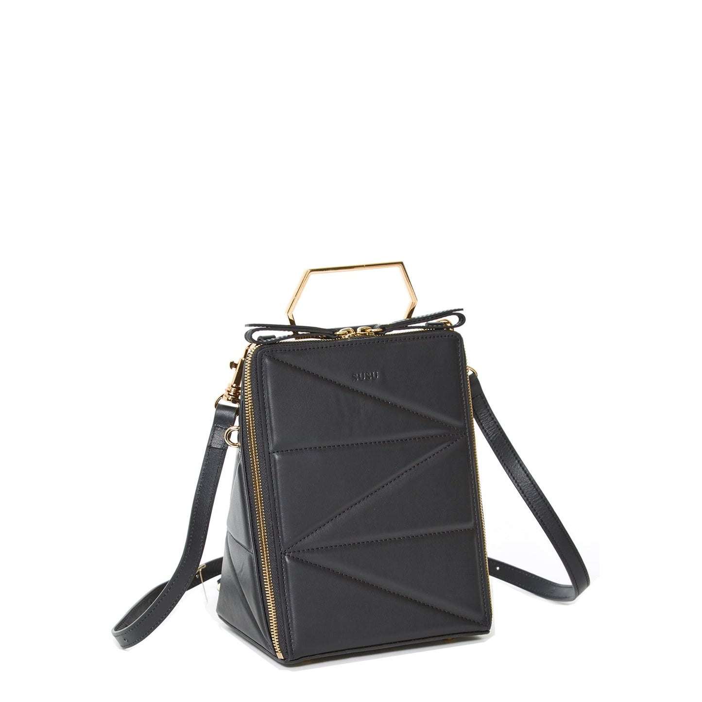 SUSU women's black leather convertible 3-in-1 backpack with adjustable straps