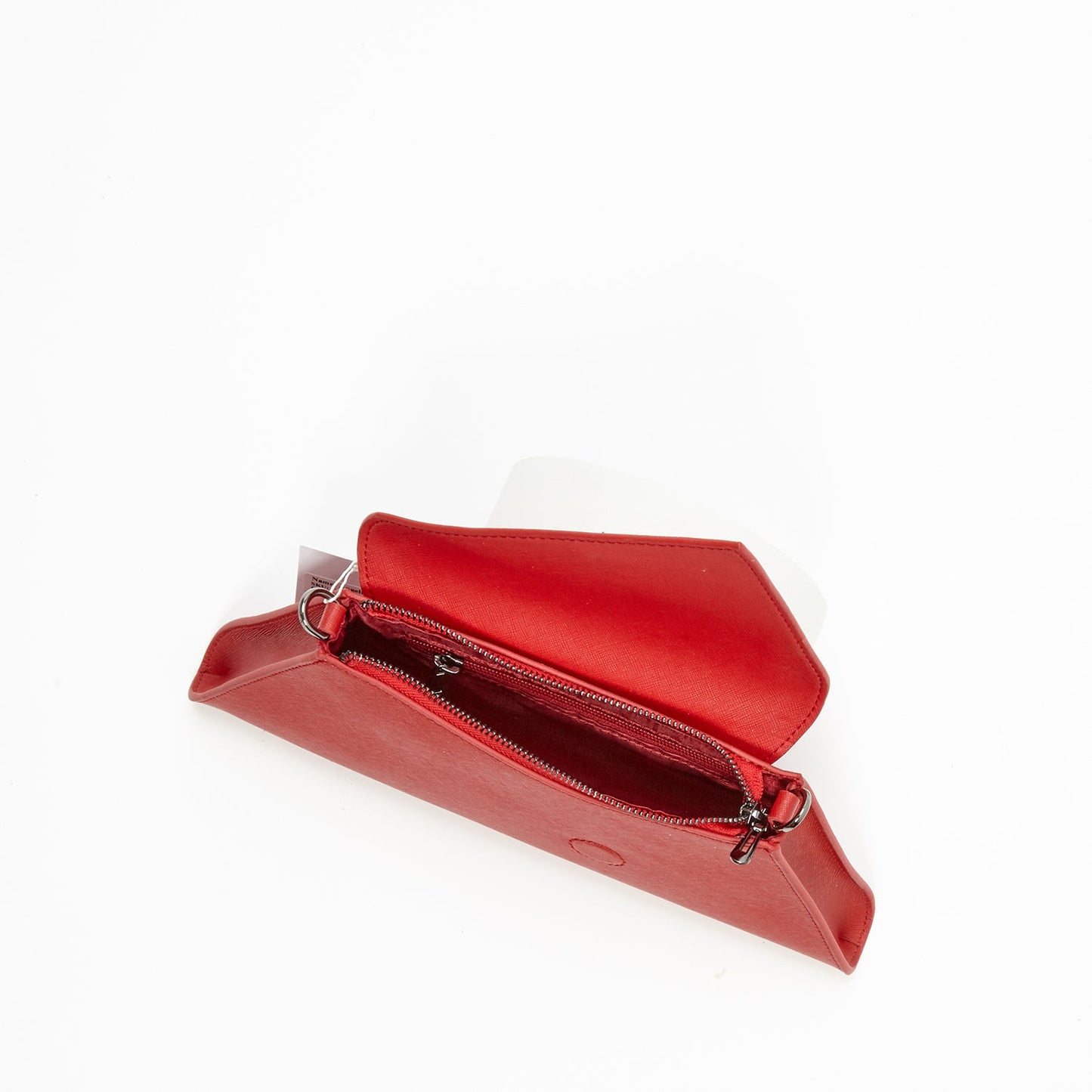 SUSU red leather bag interior showing tan lining and credit card slots