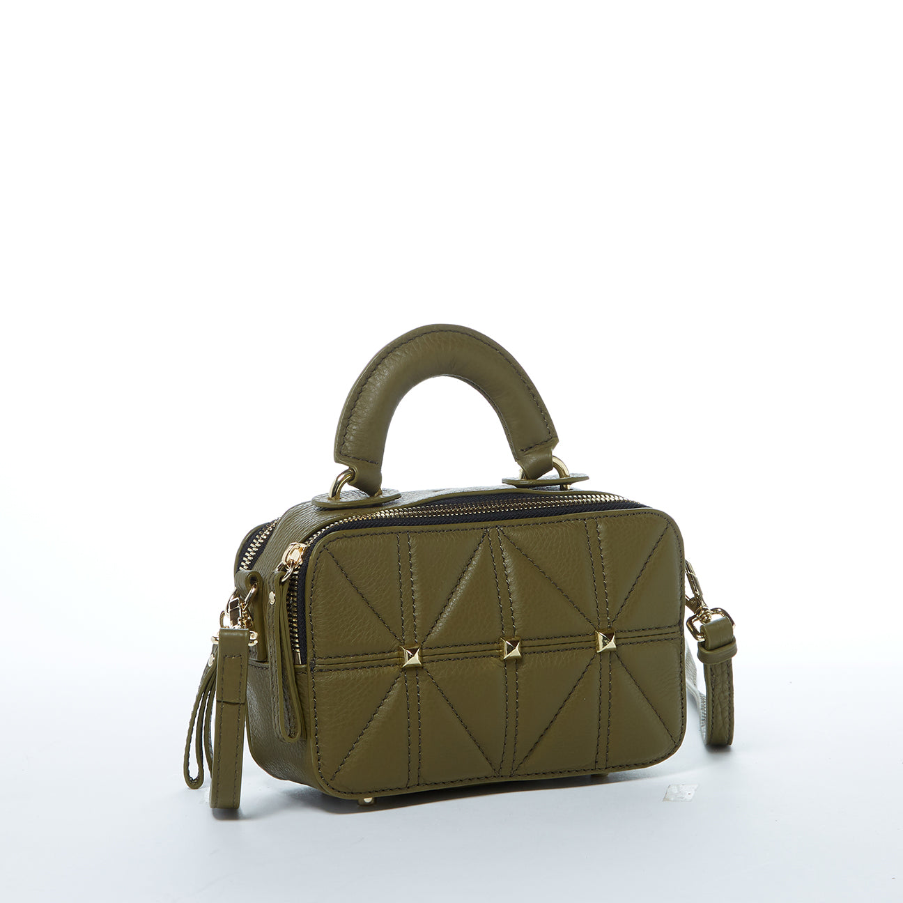 SUSU Taylor crossbody purse showing micro studded details and Italian leather construction