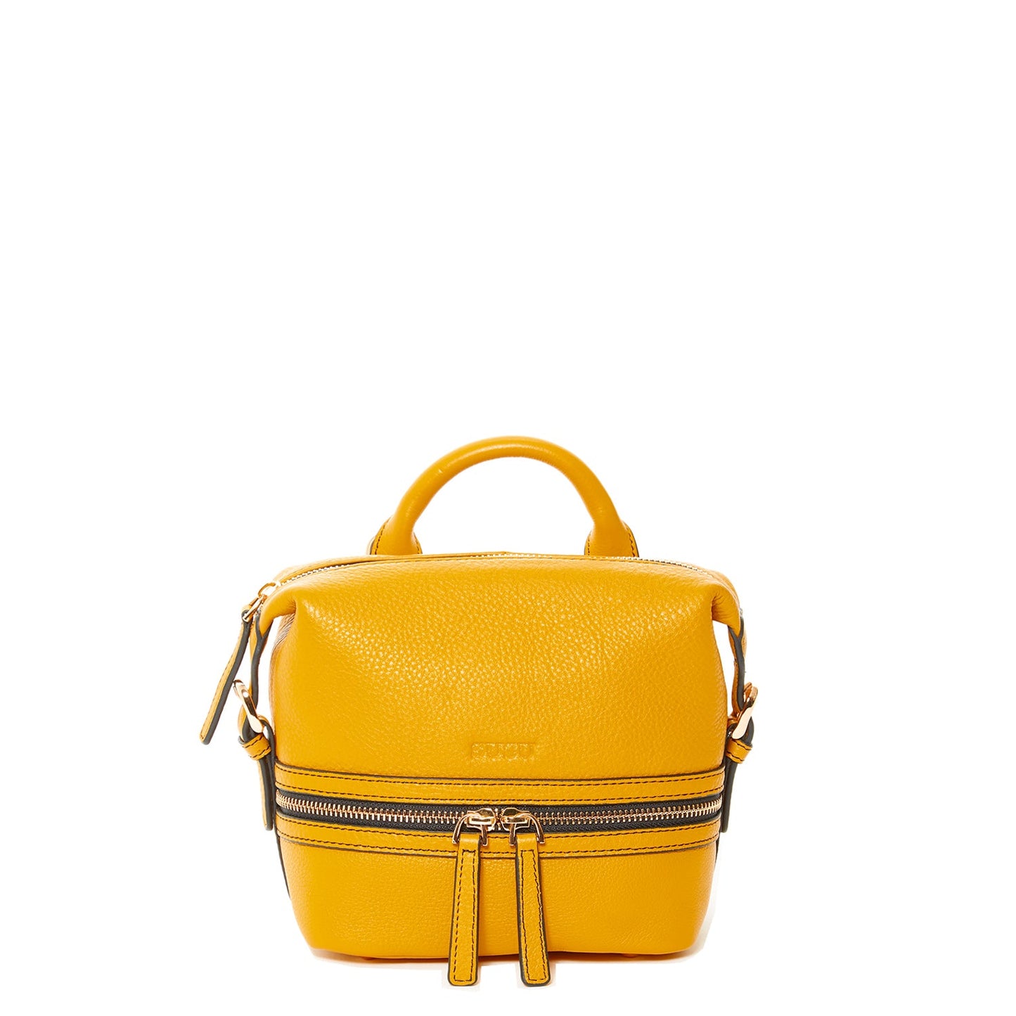 SUSU Ashley yellow pebble leather convertible backpack with gold hardware and tassels