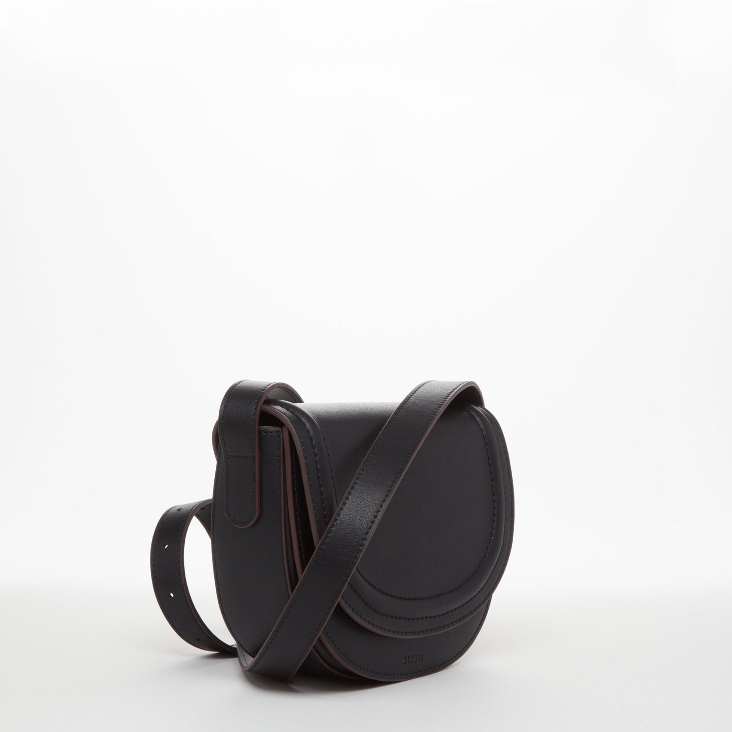 Women's Black Leather Saddle Bag - SUSU Crossbody Purse with Front Pocket - Diazza
