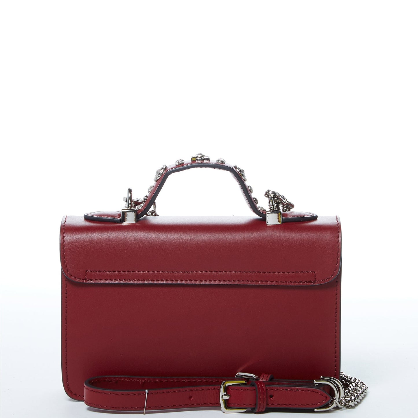 Women's Burgundy Studded Leather Crossbody Bag - SUSU Small Purse with Chain Strap - Diazza