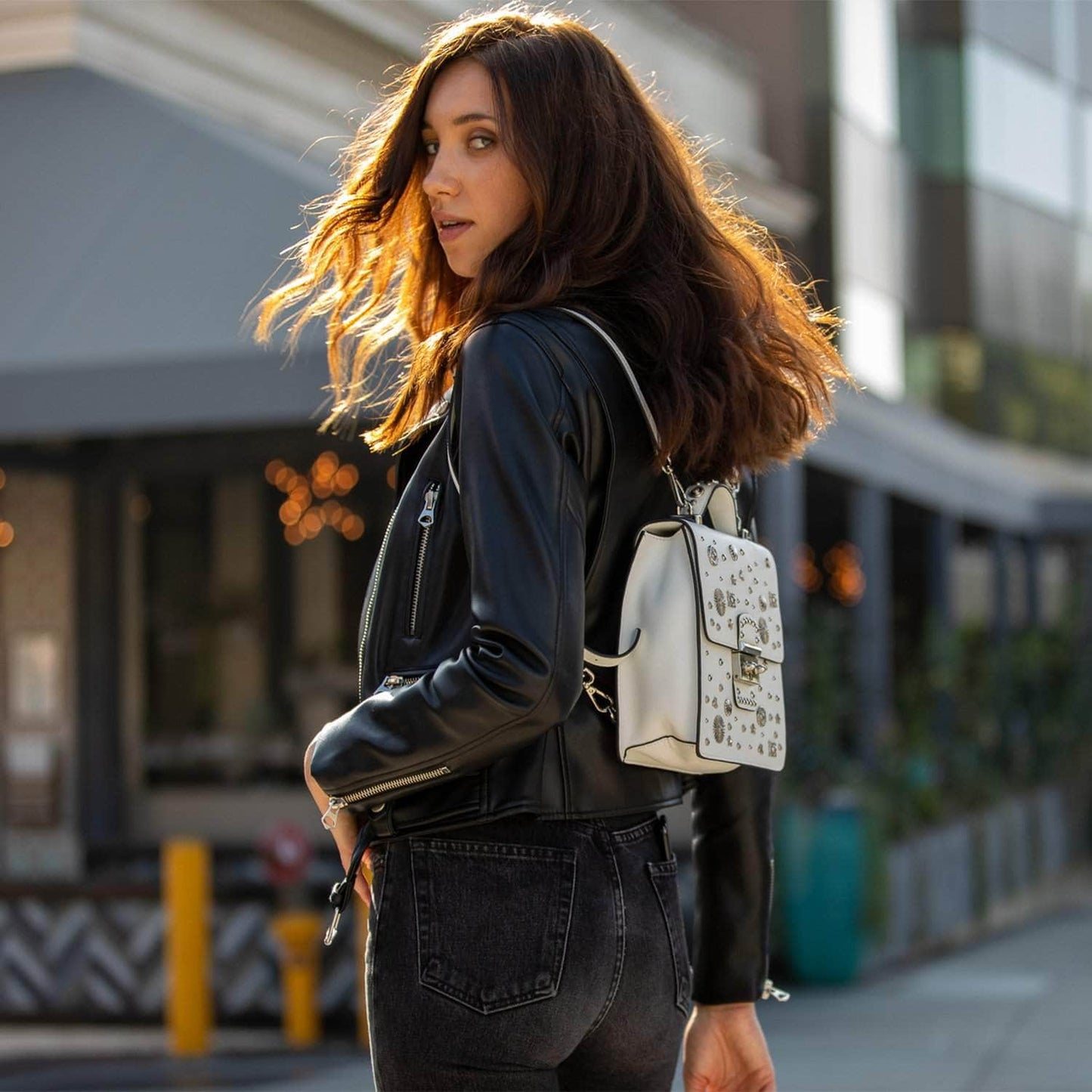 Women's White Leather Convertible Backpack - SUSU Hollywood 3-in-1 Crossbody Purse - Diazza