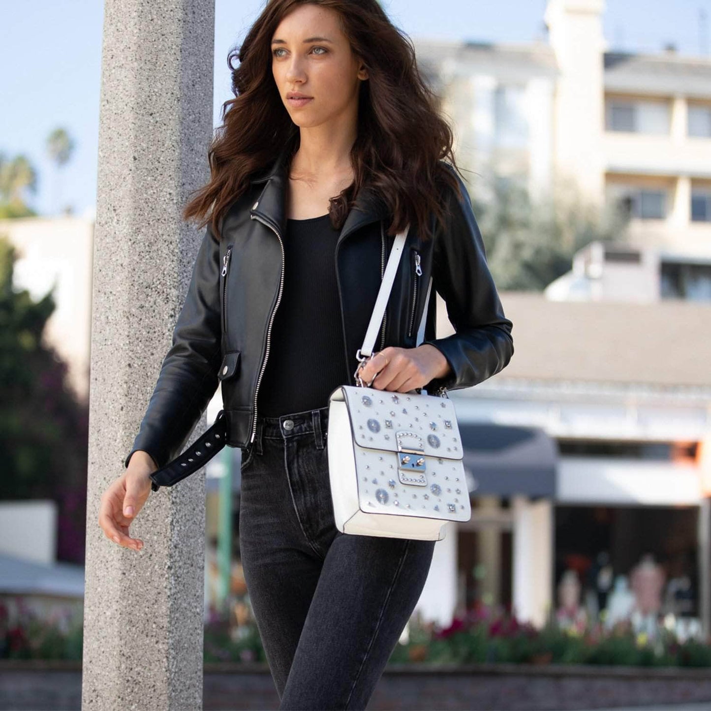 Women's White Leather Convertible Backpack - SUSU Hollywood 3-in-1 Crossbody Purse - Diazza