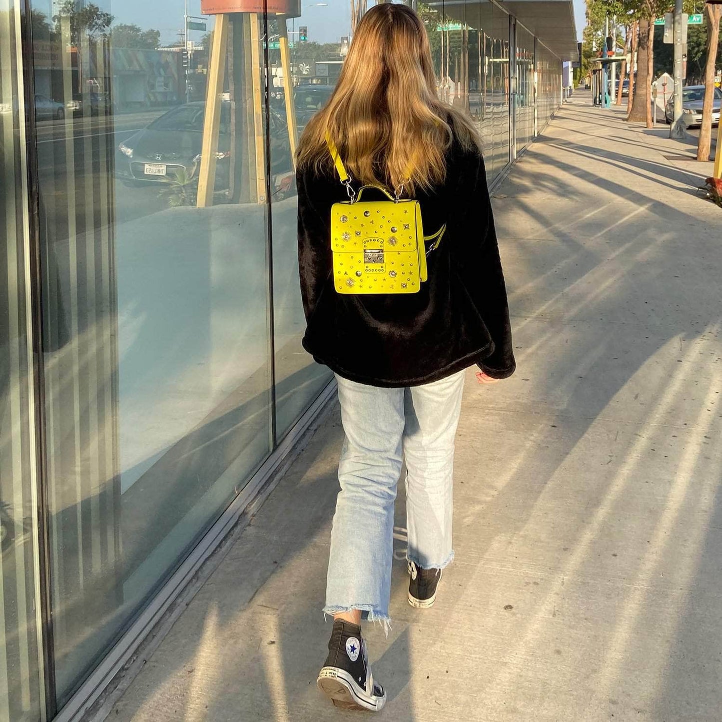 Women's Yellow Leather Convertible Backpack - SUSU Hollywood 3-in-1 Crossbody Purse - Diazza