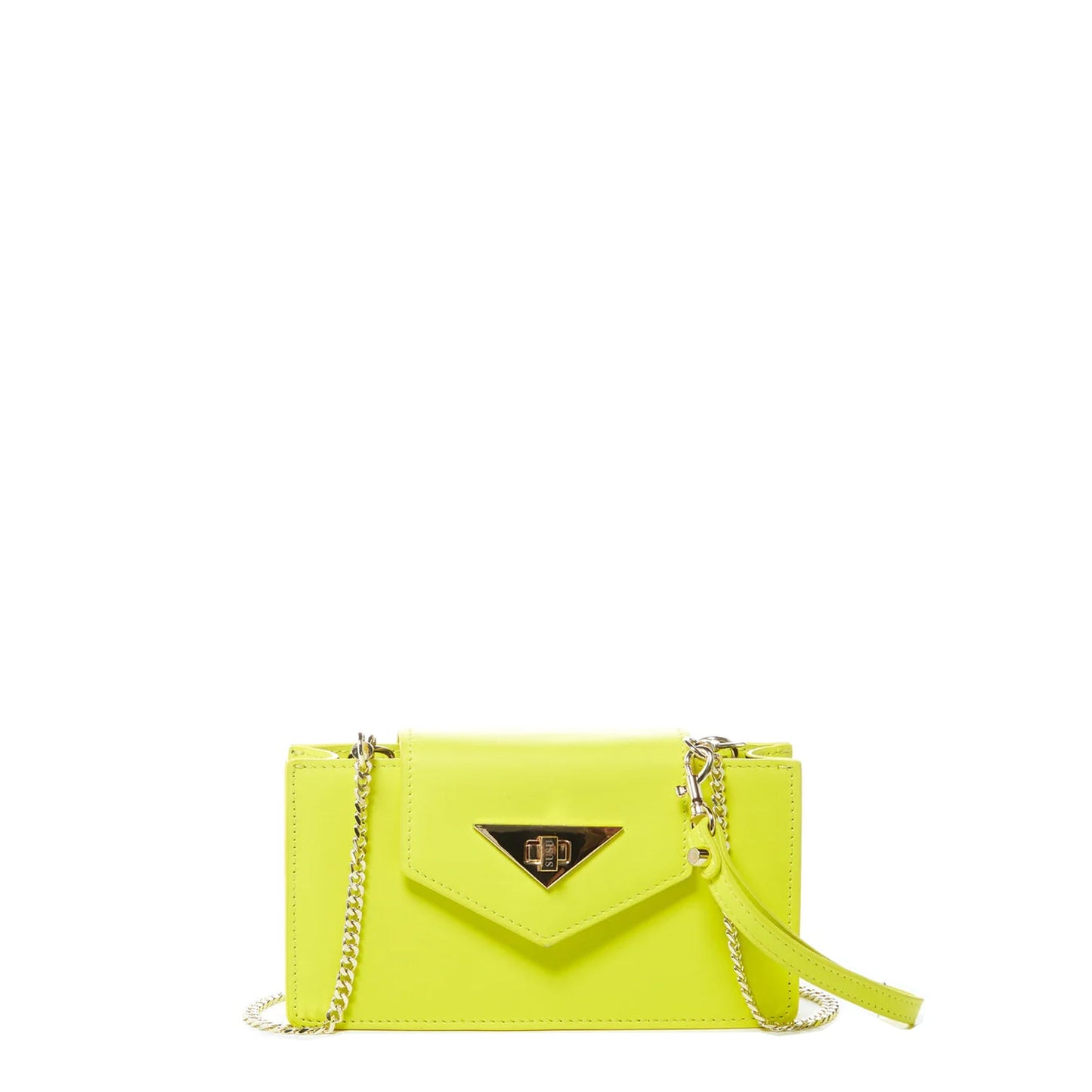 SUSU Mary bright yellow mini crossbody bag with geometric design and gold hardware