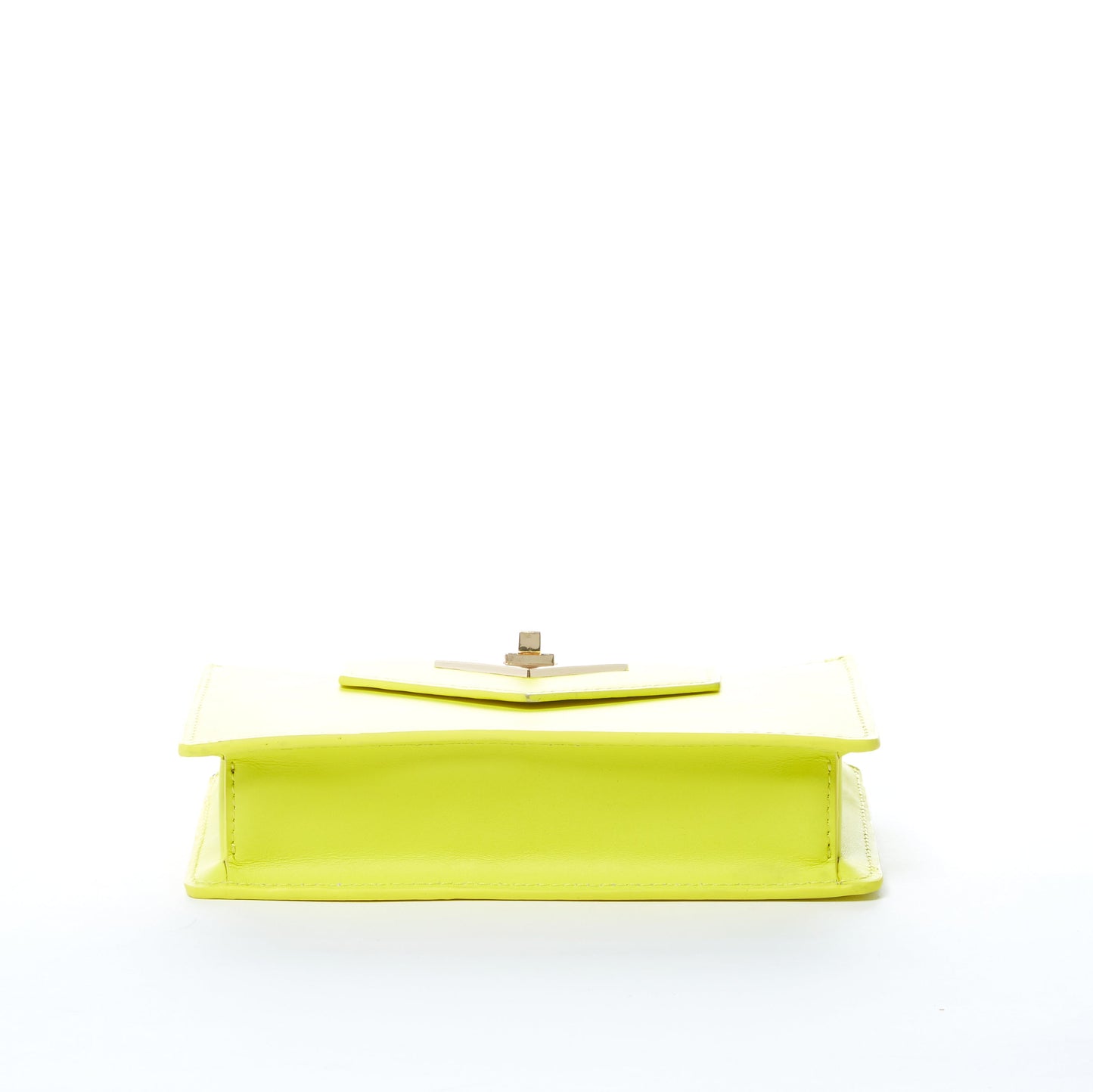 SUSU Mary yellow crossbody bag showing twist lock and statement gold hardware
