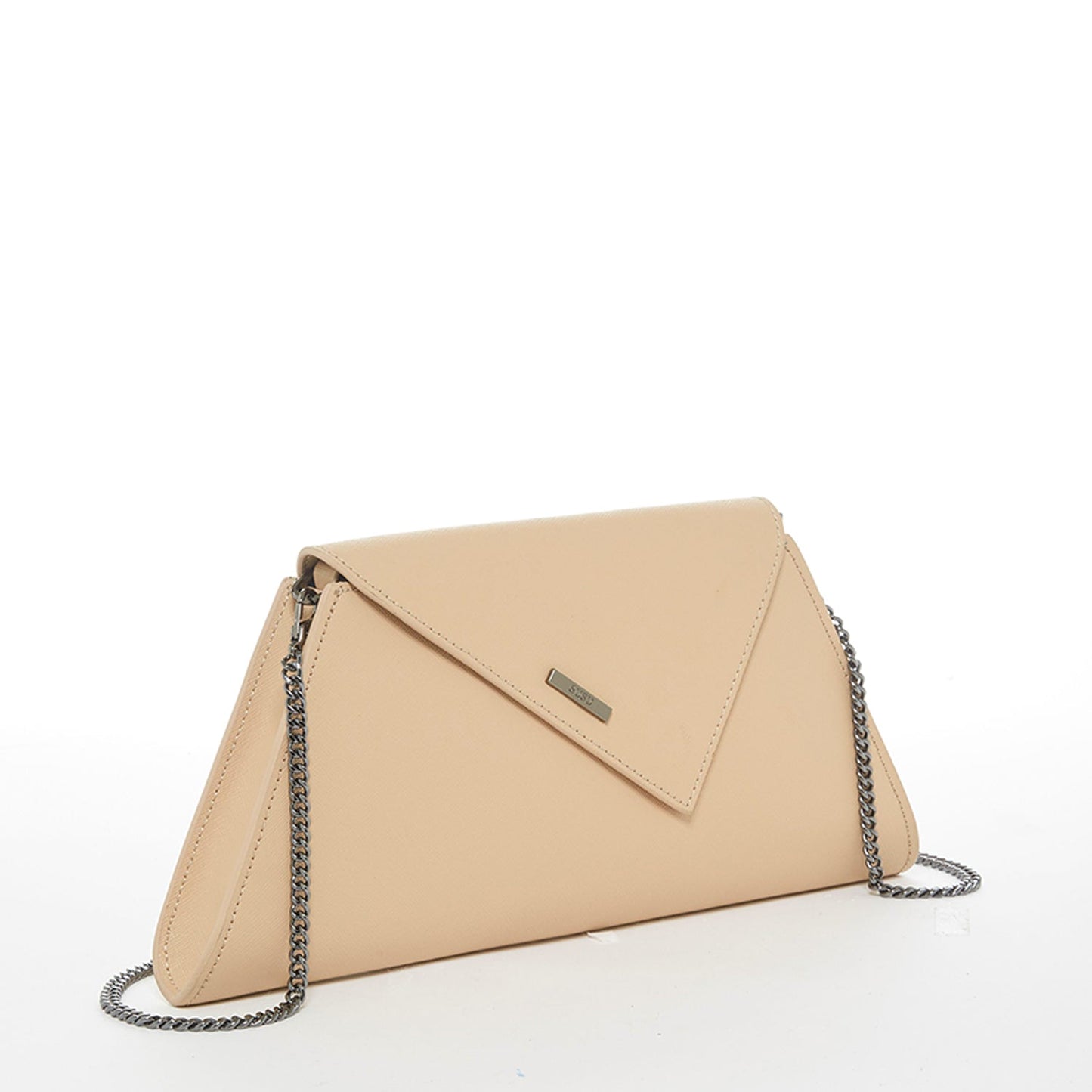 Women's Nude Beige Leather Clutch Bag - SUSU Evening Crossbody Purse with Chain - Diazza