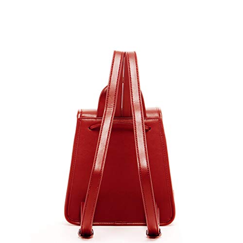 Women's Brick Red Leather Backpack - Nicole Drawstring Backpack with Adjustable Straps - Diazza
