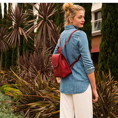 Women's Brick Red Leather Backpack - Nicole Drawstring Backpack with Adjustable Straps - Diazza