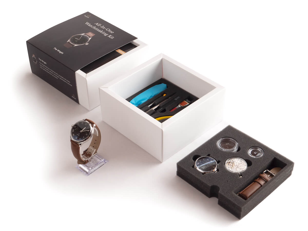 Rotate Wright DIY mechanical watch kit 44mm black and brown complete set with tools