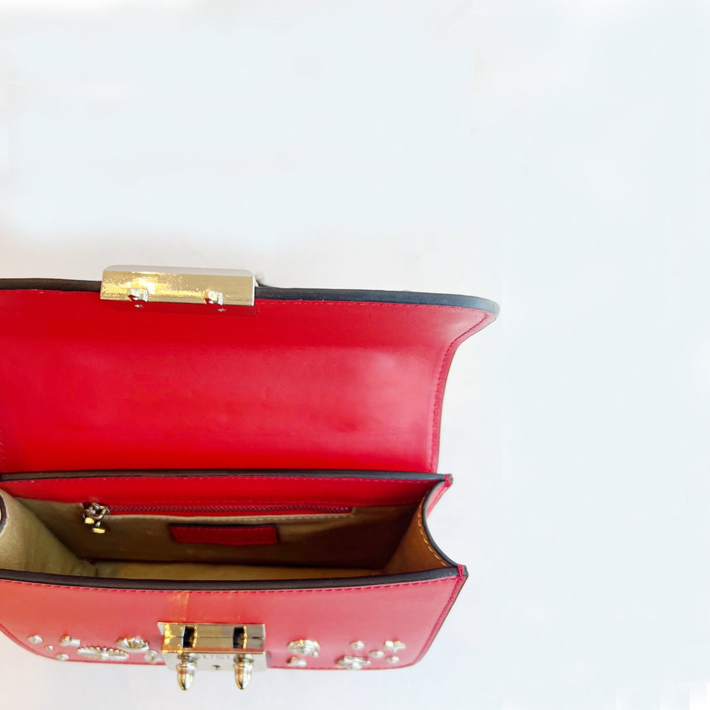 Women's Red Studded Leather Crossbody Bag - SUSU Hollywood Mini Purse - Diazza