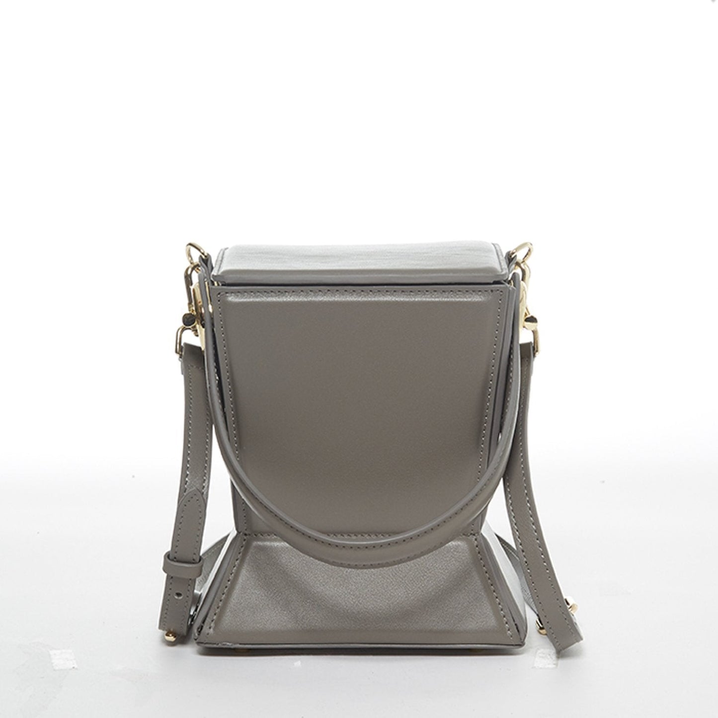 Women's Grey Leather Bucket Bag - SUSU Amber Crossbody Purse with Handle - Diazza