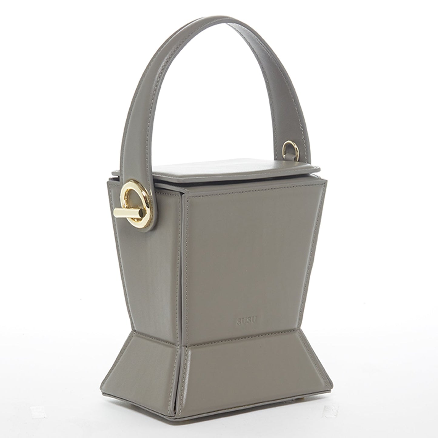 Women's Grey Leather Bucket Bag - SUSU Amber Crossbody Purse with Handle - Diazza