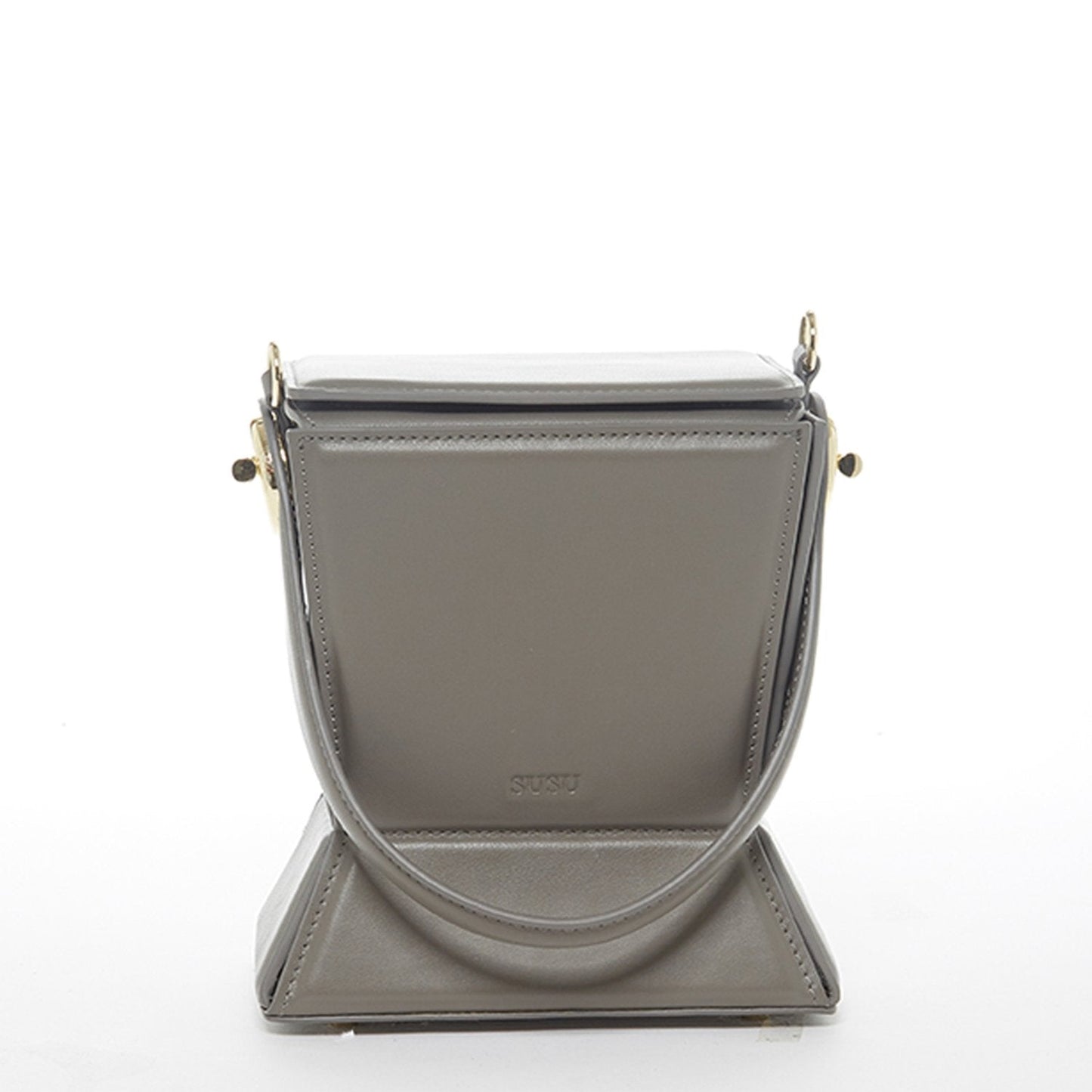 Women's Grey Leather Bucket Bag - SUSU Amber Crossbody Purse with Handle - Diazza