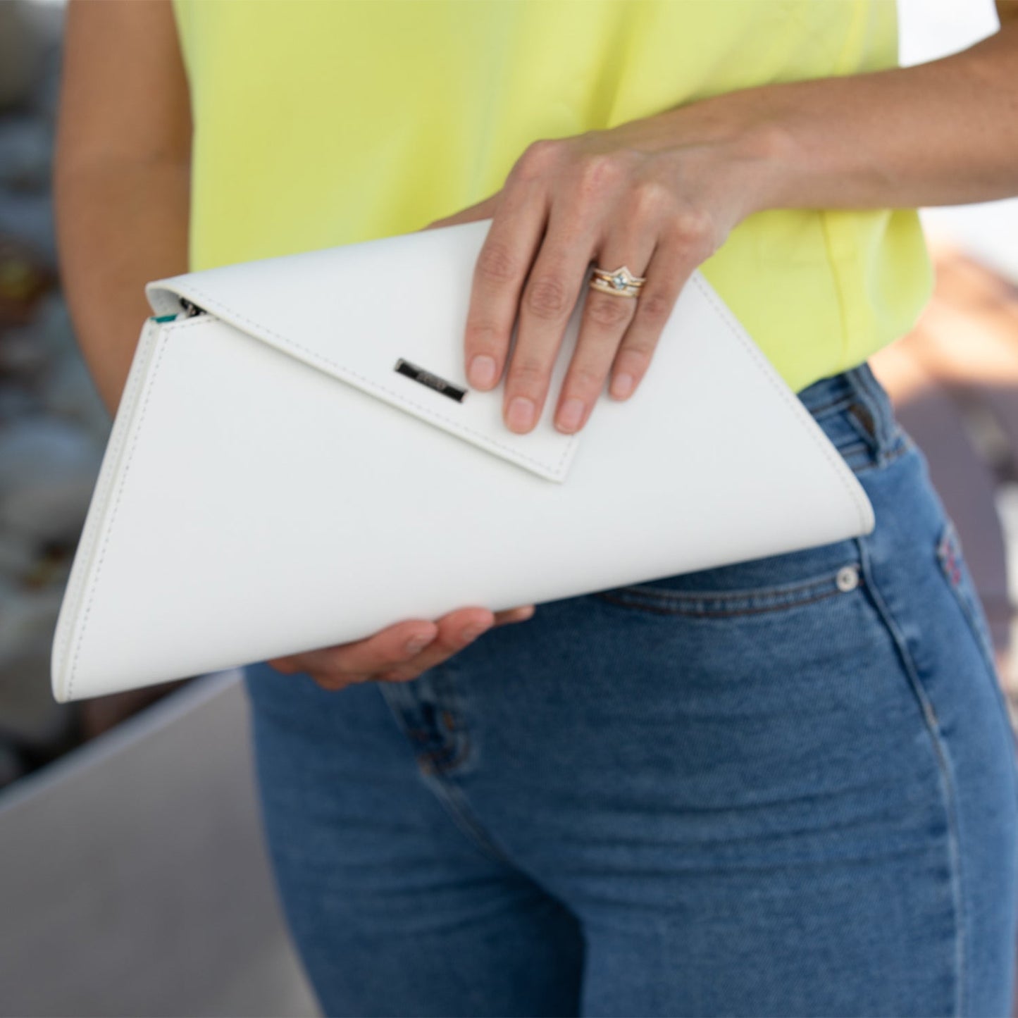 Women's White Leather Clutch Bag - SUSU Evening Crossbody Purse with Chain - Diazza