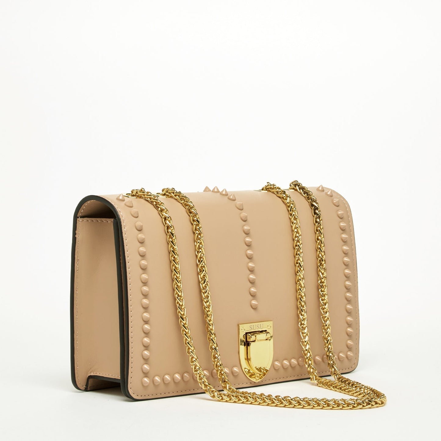 Women's Beige Leather Chain Shoulder Bag - SUSU Josie Medium Crossbody Purse - Diazza