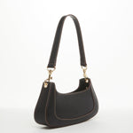 Women's Black Leather Baguette Bag - SUSU Small 90s Y2K Shoulder Purse - Diazza