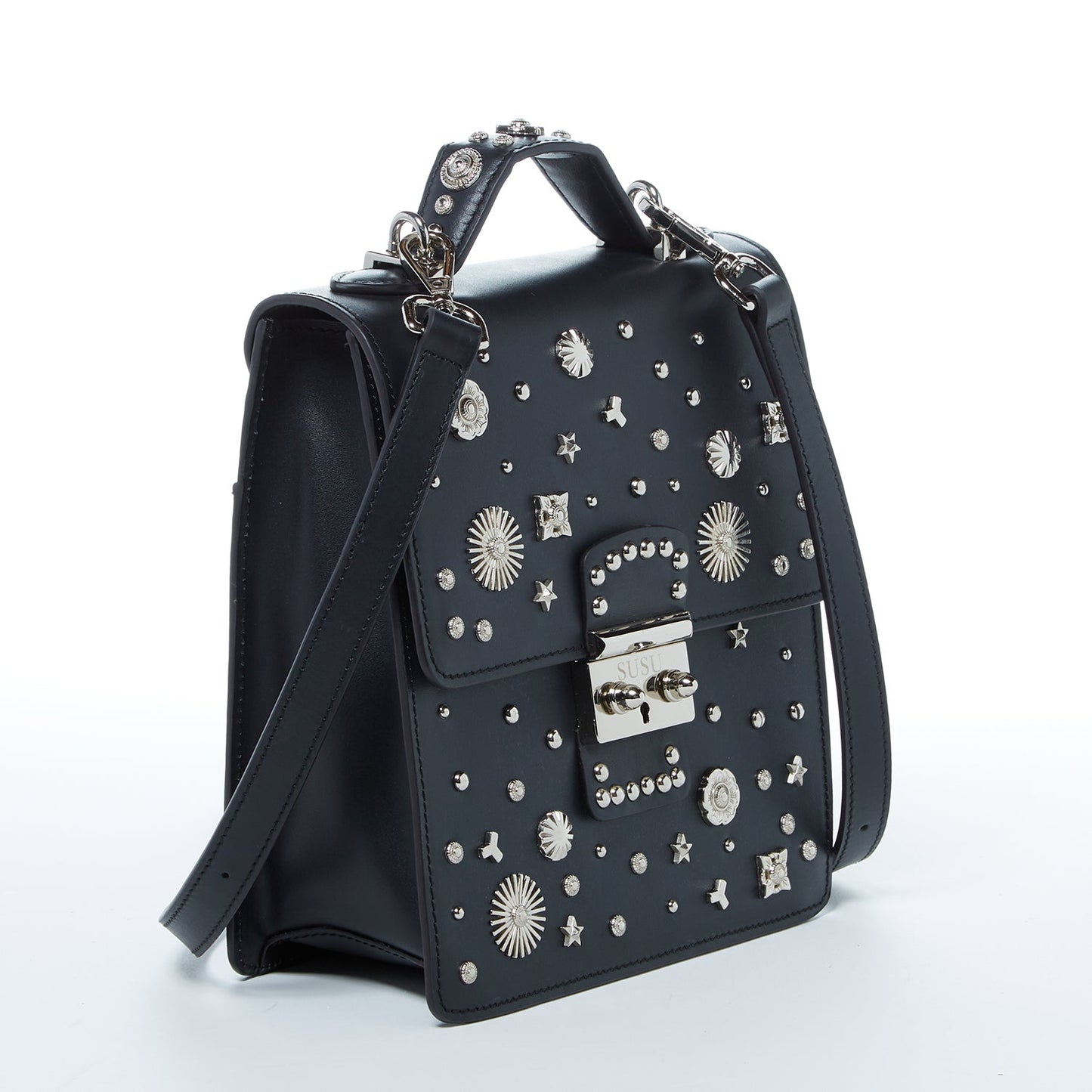 Women's Black Leather Convertible Backpack - SUSU Hollywood 3 - in - 1 Crossbody Purse - Diazza