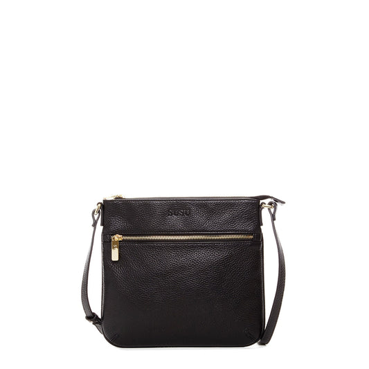 Women's Black Leather Crossbody Bag - SUSU Saxon Small Messenger Purse - Diazza