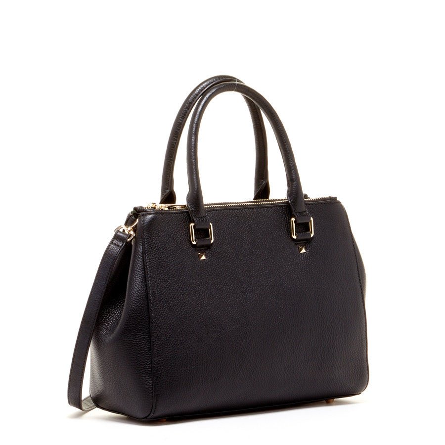 Women's Black Leather Satchel Bag - SUSU Chloe Large Handbag with Crossbody Strap - Diazza