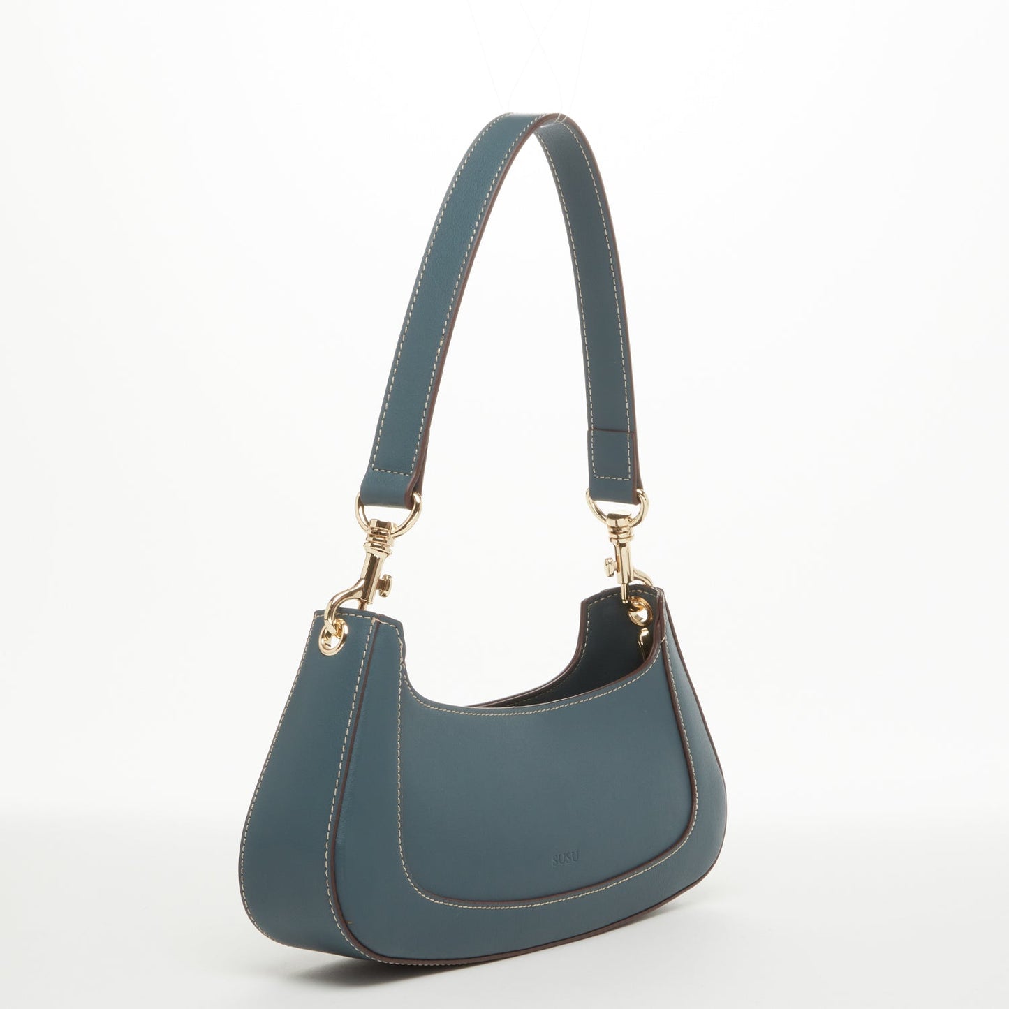 Women's Blue Leather Baguette Bag - SUSU Small 90s Y2K Shoulder Purse - Diazza