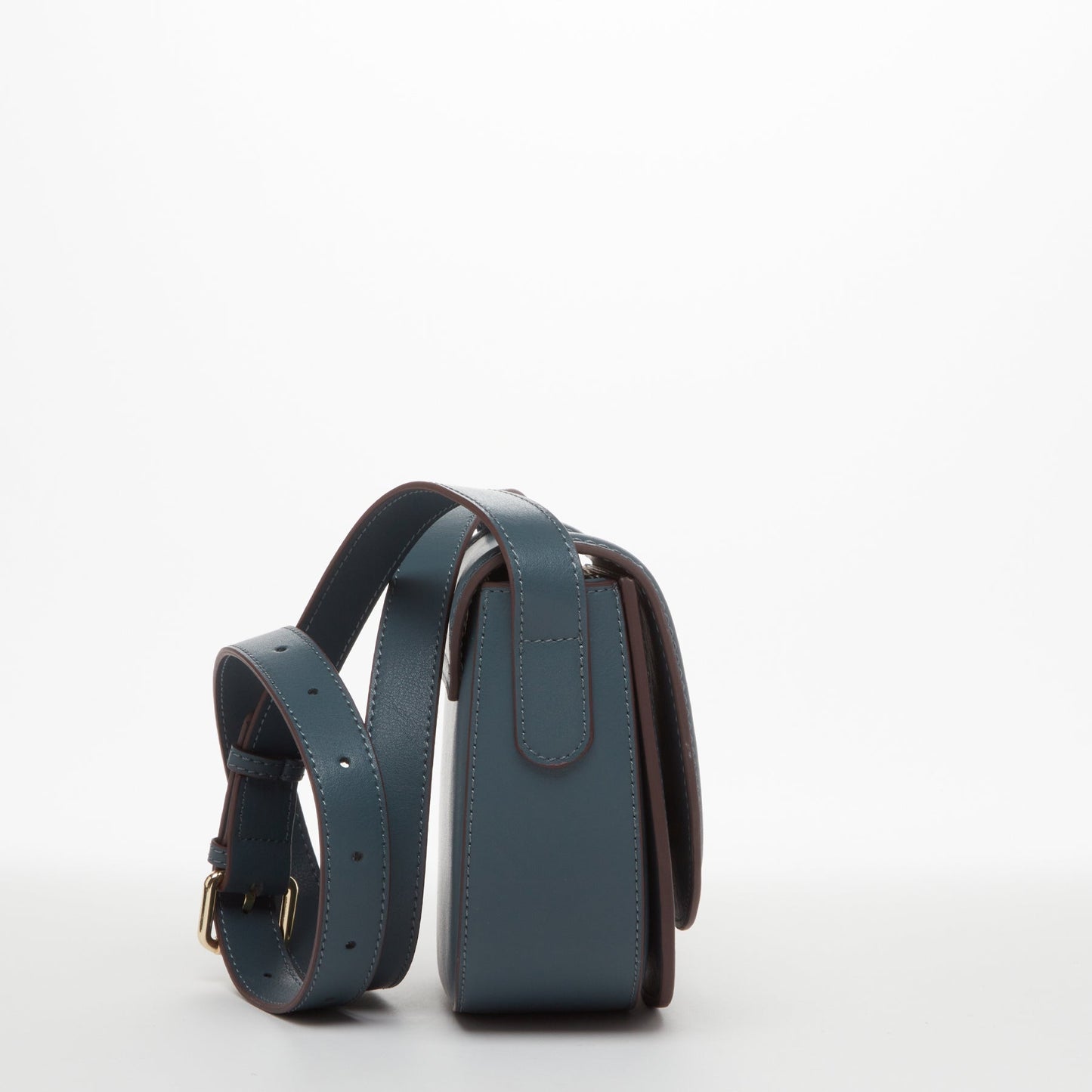 Women's Blue Leather Saddle Bag - SUSU Crossbody Purse with Front Pocket - Diazza