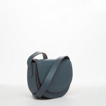 Women's Blue Leather Saddle Bag - SUSU Crossbody Purse with Front Pocket - Diazza